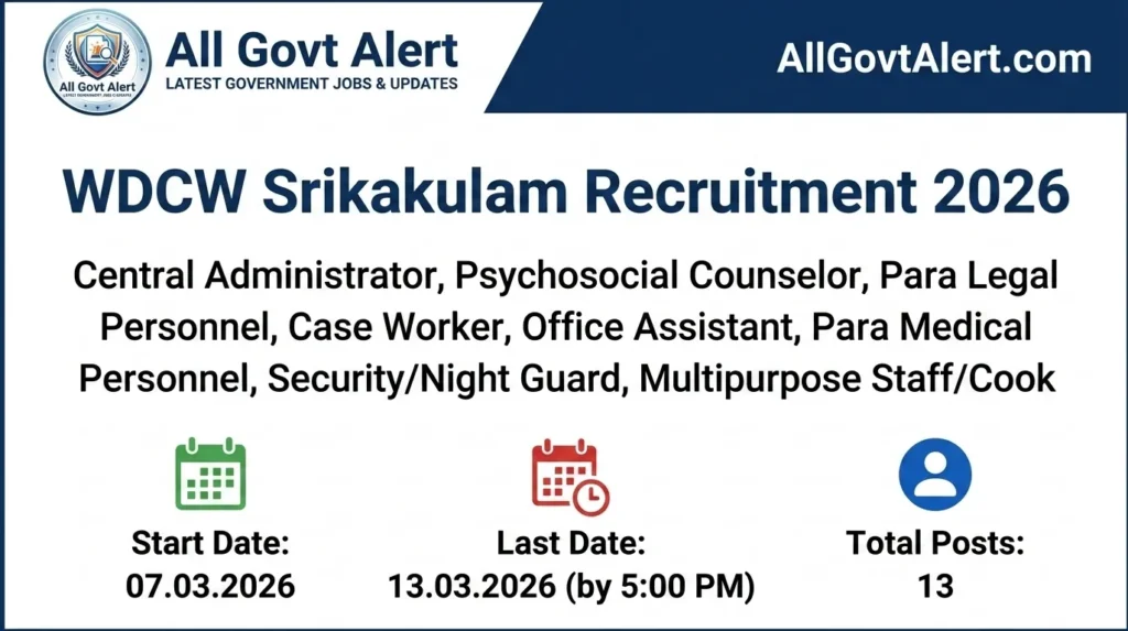 WDCW Srikakulam Recruitment 2026 Apply Offline for 13 Contract Jobs