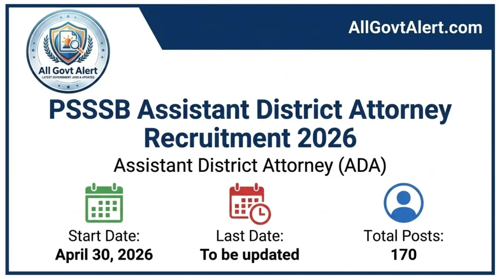 PSSSB Assistant District Attorney Recruitment 2026 Apply Online for 170 Posts